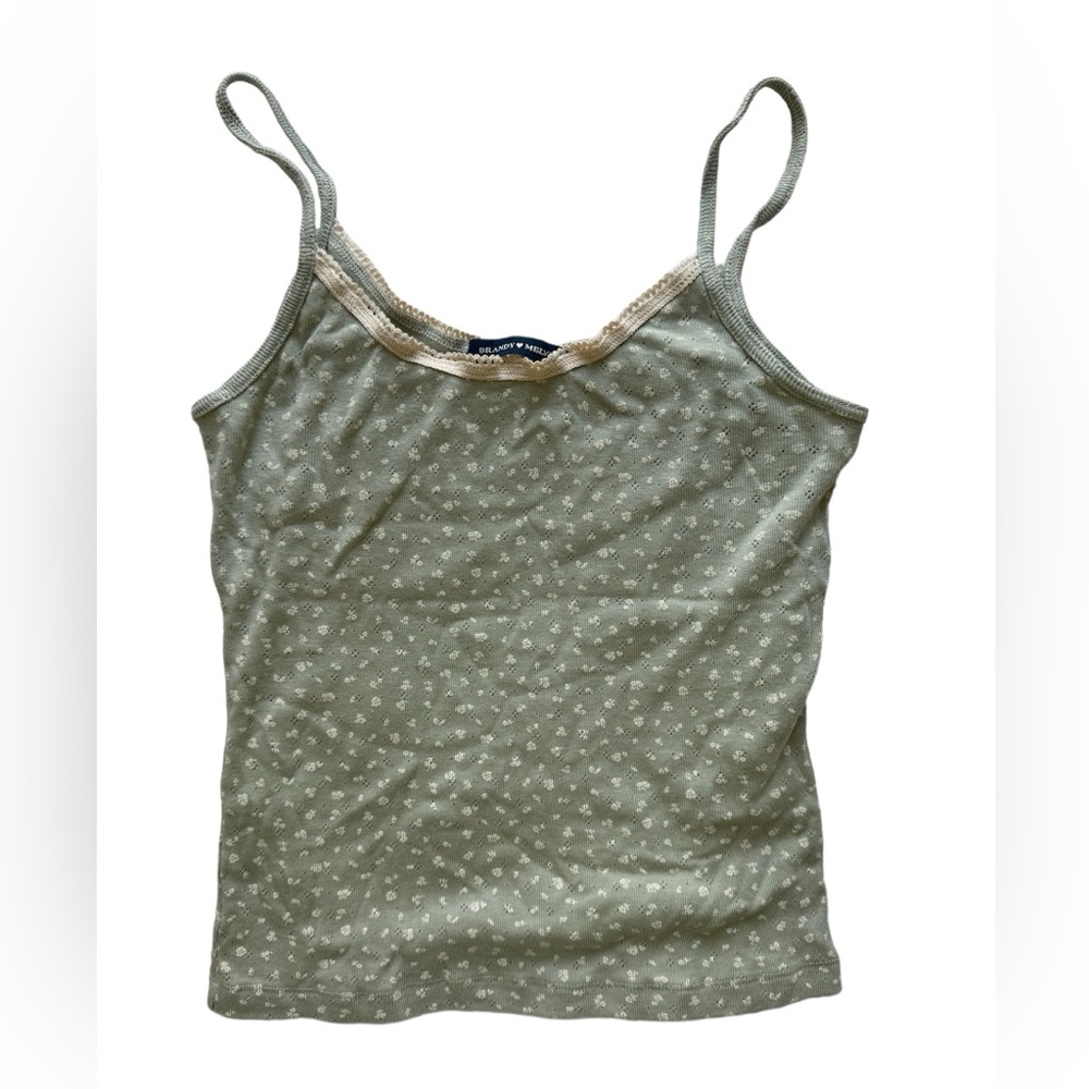 John Galt Brandy Melville Sage Pointelle Lace Skylar Tank Top